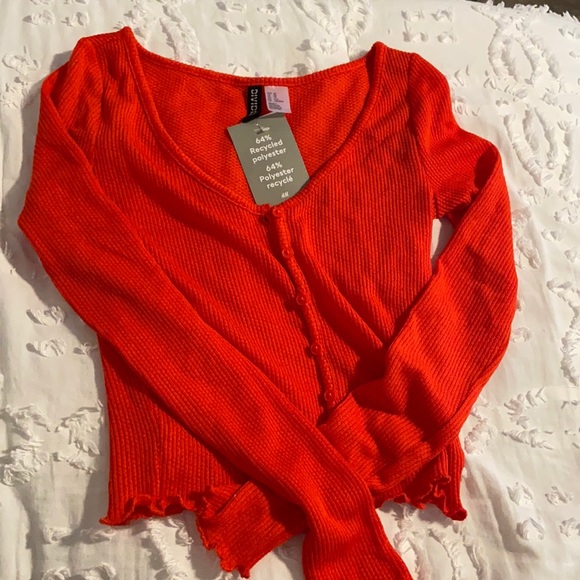 Orange button up sweater top, that is cropped - Picture 1 of 3